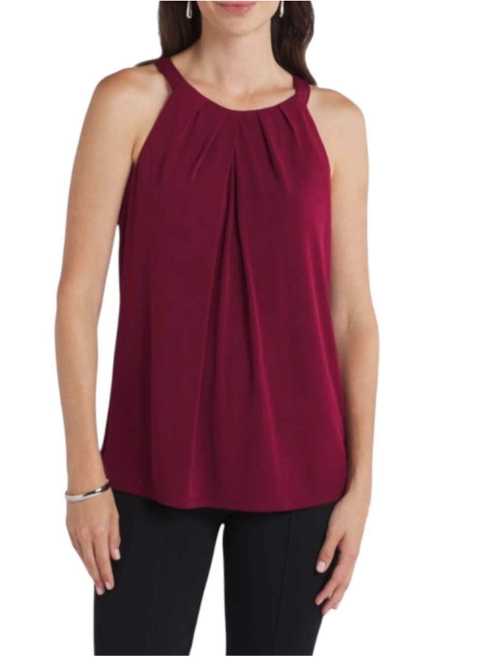 FORTUNE + IVY StitchFix NWTBurgundy Overa Pleat Neck Knit Tank Top Large